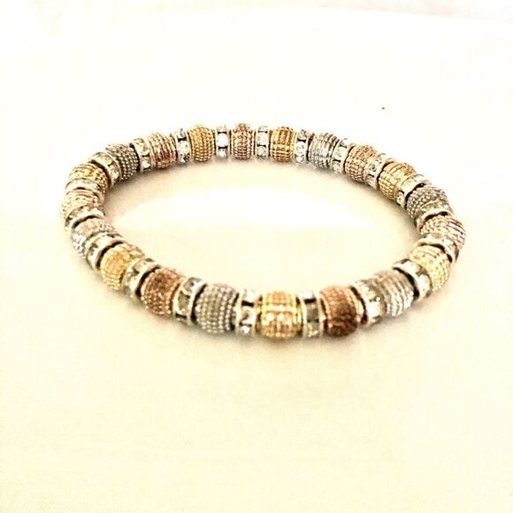 Silver tone Tri color Stretch Bracelet - Picture 1 of 4